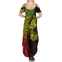 Hawaiian Manta Ray and Hammerhead Shark Tribal Tattoo Family Matching Summer Maxi Dress and Hawaiian Shirt with Polynesian Tribal Pattern Reggae Style LT03 - Polynesian Pride