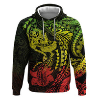 Hawaiian Manta Ray and Hammerhead Shark Tribal Tattoo Hoodie with Polynesian Tribal Pattern Reggae Style
