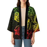 Hawaiian Manta Ray and Hammerhead Shark Tribal Tattoo Kimono with Polynesian Tribal Pattern Reggae Style