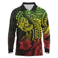 Hawaiian Manta Ray and Hammerhead Shark Tribal Tattoo Long Sleeve Polo Shirt with Polynesian Tribal Pattern Reggae Style LT03 Multicolor - Polynesian Pride