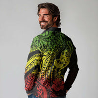 Hawaiian Manta Ray and Hammerhead Shark Tribal Tattoo Long Sleeve Polo Shirt with Polynesian Tribal Pattern Reggae Style LT03 - Polynesian Pride