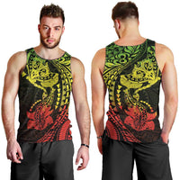 Hawaiian Manta Ray and Hammerhead Shark Tribal Tattoo Men Tank Top with Polynesian Tribal Pattern Reggae Style LT03 - Polynesian Pride