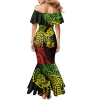 Hawaiian Manta Ray and Hammerhead Shark Tribal Tattoo Mermaid Dress with Polynesian Tribal Pattern Reggae Style