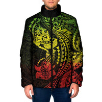 Hawaiian Manta Ray and Hammerhead Shark Tribal Tattoo Padded Jacket with Polynesian Tribal Pattern Reggae Style