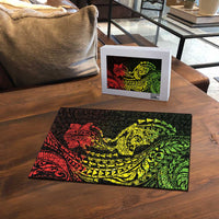 Hawaiian Manta Ray and Hammerhead Shark Tribal Tattoo Puzzle with Polynesian Tribal Pattern Reggae Style