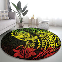 Hawaiian Manta Ray and Hammerhead Shark Tribal Tattoo Round Carpet with Polynesian Tribal Pattern Reggae Style