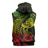 Hawaiian Manta Ray and Hammerhead Shark Tribal Tattoo Sleeveless Hoodie with Polynesian Tribal Pattern Reggae Style