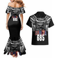 Super Samoa-Six Eight Five to The World Couples Matching Mermaid Dress and Hawaiian Shirt Traditional Samoan Tattoo Black Color LT03 - Polynesian Pride