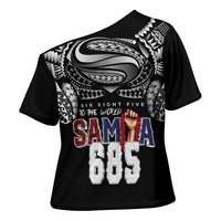 Super Samoa-Six Eight Five to The World Cross Shoulder Shirt Traditional Samoan Tattoo Black Color