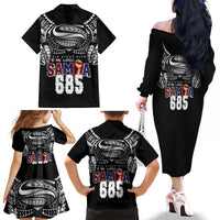 Super Samoa-Six Eight Five to The World Family Matching Off The Shoulder Long Sleeve Dress and Hawaiian Shirt Traditional Samoan Tattoo Black Color LT03 - Polynesian Pride