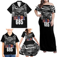 Super Samoa-Six Eight Five to The World Family Matching Off Shoulder Maxi Dress and Hawaiian Shirt Traditional Samoan Tattoo Black Color LT03 - Polynesian Pride