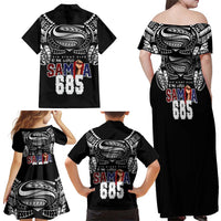 Super Samoa-Six Eight Five to The World Family Matching Off Shoulder Maxi Dress and Hawaiian Shirt Traditional Samoan Tattoo Black Color LT03 - Polynesian Pride
