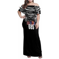 Super Samoa-Six Eight Five to The World Family Matching Off Shoulder Maxi Dress and Hawaiian Shirt Traditional Samoan Tattoo Black Color LT03 Mom's Dress Black - Polynesian Pride