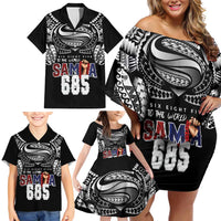 Super Samoa-Six Eight Five to The World Family Matching Off Shoulder Short Dress and Hawaiian Shirt Traditional Samoan Tattoo Black Color LT03 - Polynesian Pride