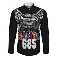 Super Samoa-Six Eight Five to The World Family Matching Summer Maxi Dress and Hawaiian Shirt Traditional Samoan Tattoo Black Color LT03 Dad's Shirt - Long Sleeve Black - Polynesian Pride