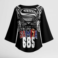 Super Samoa-Six Eight Five to The World Kimono Sleeve Blouse Traditional Samoan Tattoo Black Color