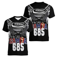 Super Samoa-Six Eight Five to The World Women V-Neck T-Shirt Traditional Samoan Tattoo Black Color