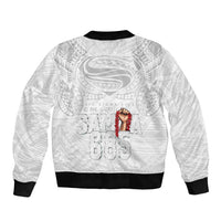 Super Samoa-Six Eight Five to The World Bomber Jacket Traditional Samoan Tattoo All White