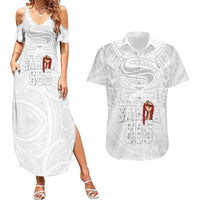 Super Samoa-Six Eight Five to The World Couples Matching Summer Maxi Dress and Hawaiian Shirt Traditional Samoan Tattoo All White