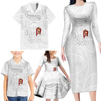 Super Samoa-Six Eight Five to The World Family Matching Long Sleeve Bodycon Dress and Hawaiian Shirt Traditional Samoan Tattoo All White LT03 - Polynesian Pride