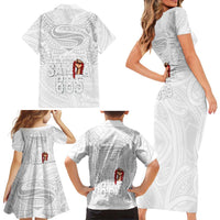 Super Samoa-Six Eight Five to The World Family Matching Short Sleeve Bodycon Dress and Hawaiian Shirt Traditional Samoan Tattoo All White LT03 - Polynesian Pride
