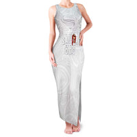 Super Samoa-Six Eight Five to The World Family Matching Tank Maxi Dress and Hawaiian Shirt Traditional Samoan Tattoo All White LT03 Mom's Dress White - Polynesian Pride