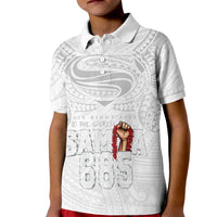 Super Samoa-Six Eight Five to The World Kid Polo Shirt Traditional Samoan Tattoo All White