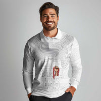 Super Samoa-Six Eight Five to The World Long Sleeve Polo Shirt Traditional Samoan Tattoo All White