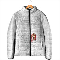 Super Samoa-Six Eight Five to The World Padded Jacket Traditional Samoan Tattoo All White