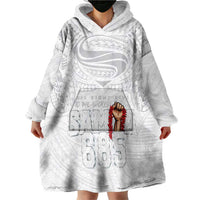 Super Samoa-Six Eight Five to The World Wearable Blanket Hoodie Traditional Samoan Tattoo All White