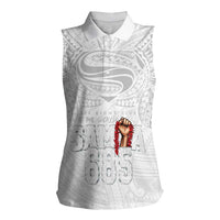 Super Samoa-Six Eight Five to The World Women Sleeveless Polo Shirt Traditional Samoan Tattoo All White