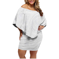 Lotu Tamaiti Samoan Art Tattoo Polynesian Pattern Family Matching Off Shoulder Short Dress and Hawaiian Shirt LT03 Mom's Dress White - Polynesian Pride