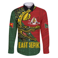Sepik River Crocodile & Arts Festival Melanesian Pattern Family Matching Off Shoulder Maxi Dress and Hawaiian Shirt LT03 Dad's Shirt - Long Sleeve Red - Polynesian Pride