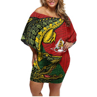 Sepik River Crocodile & Arts Festival Melanesian Pattern Family Matching Off Shoulder Short Dress and Hawaiian Shirt LT03 Mom's Dress Red - Polynesian Pride