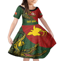 Sepik River Crocodile & Arts Festival Melanesian Pattern Family Matching Short Sleeve Bodycon Dress and Hawaiian Shirt LT03 Daughter's Dress Red - Polynesian Pride