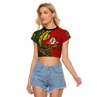 Sepik River Crocodile & Arts Festival Melanesian Pattern Raglan Cropped T Shirt