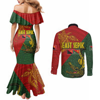 Sepik River Crocodile & Arts Festival Couples Matching Mermaid Dress and Long Sleeve Button Shirt Bird-of-paradise Melanesian Tattoo