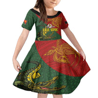 Sepik River Crocodile & Arts Festival Family Matching Off The Shoulder Long Sleeve Dress and Hawaiian Shirt Bird-of-paradise Melanesian Tattoo LT03 Daughter's Dress Red - Polynesian Pride
