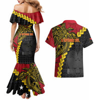 Papua New Guinea Independence Day Couples Matching Mermaid Dress and Hawaiian Shirt Bird-of-paradise Melanesian Tattoo LT03 - Polynesian Pride