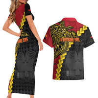 Papua New Guinea Independence Day Couples Matching Short Sleeve Bodycon Dress and Hawaiian Shirt Bird-of-paradise Melanesian Tattoo LT03 - Polynesian Pride