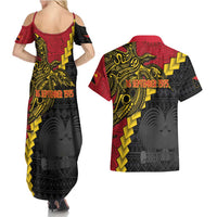 Papua New Guinea Independence Day Couples Matching Summer Maxi Dress and Hawaiian Shirt Bird-of-paradise Melanesian Tattoo LT03 - Polynesian Pride