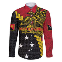 Papua New Guinea Independence Day Family Matching Long Sleeve Bodycon Dress and Hawaiian Shirt Bird-of-paradise Melanesian Tattoo LT03 Dad's Shirt - Long Sleeve Red - Polynesian Pride