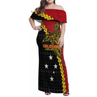 Papua New Guinea Independence Day Family Matching Off Shoulder Maxi Dress and Hawaiian Shirt Bird-of-paradise Melanesian Tattoo LT03 Mom's Dress Red - Polynesian Pride
