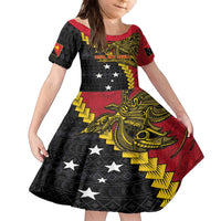 Papua New Guinea Independence Day Family Matching Puletasi and Hawaiian Shirt Bird-of-paradise Melanesian Tattoo LT03 Daughter's Dress Red - Polynesian Pride