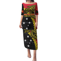 Papua New Guinea Independence Day Family Matching Puletasi and Hawaiian Shirt Bird-of-paradise Melanesian Tattoo LT03 Mom's Dress Red - Polynesian Pride