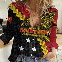 Papua New Guinea Independence Day Women Casual Shirt Bird-of-paradise Melanesian Tattoo LT03 Female Red - Polynesian Pride