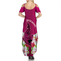 Custom Polynesian Fiji Summer Maxi Dress Shark and Hibiscus Tapa Pattern Purple Version LT03 - Polynesian Pride