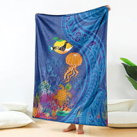 Hawaiian Funny Fruits Sea Animals Blanket Mango Reef Triggerfish and Pineapple Turtle and Mandarin Jellyfish LT03 - Polynesian Pride