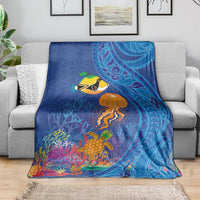 Hawaiian Funny Fruits Sea Animals Blanket Mango Reef Triggerfish and Pineapple Turtle and Mandarin Jellyfish LT03 - Polynesian Pride