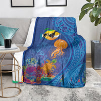 Hawaiian Funny Fruits Sea Animals Blanket Mango Reef Triggerfish and Pineapple Turtle and Mandarin Jellyfish LT03 - Polynesian Pride